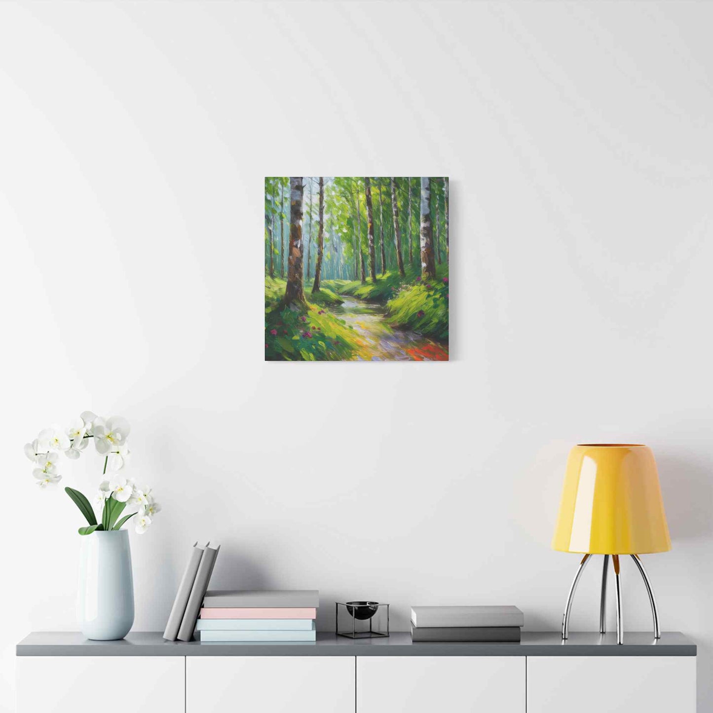 Summer Forest Print Canvas, Oil Paint Print 20x20, 24x24, 30x30, 32x32, 36x36 Art Design Print Pine-Wood Inner Frame MC-85