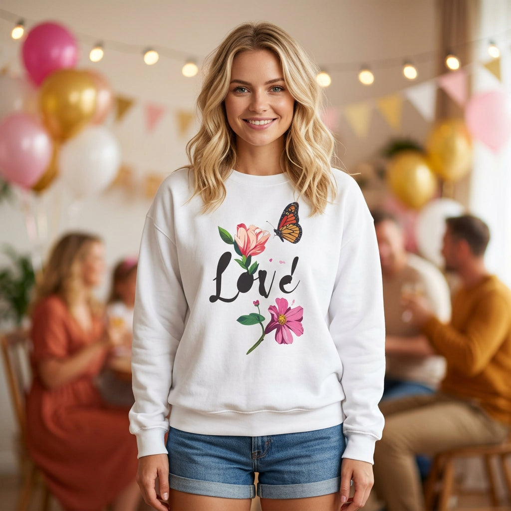 Floral Love Graphic Valentine's Day Sweatshirt Unisex 50/50 Cotton-Poly Sweatshirt w44