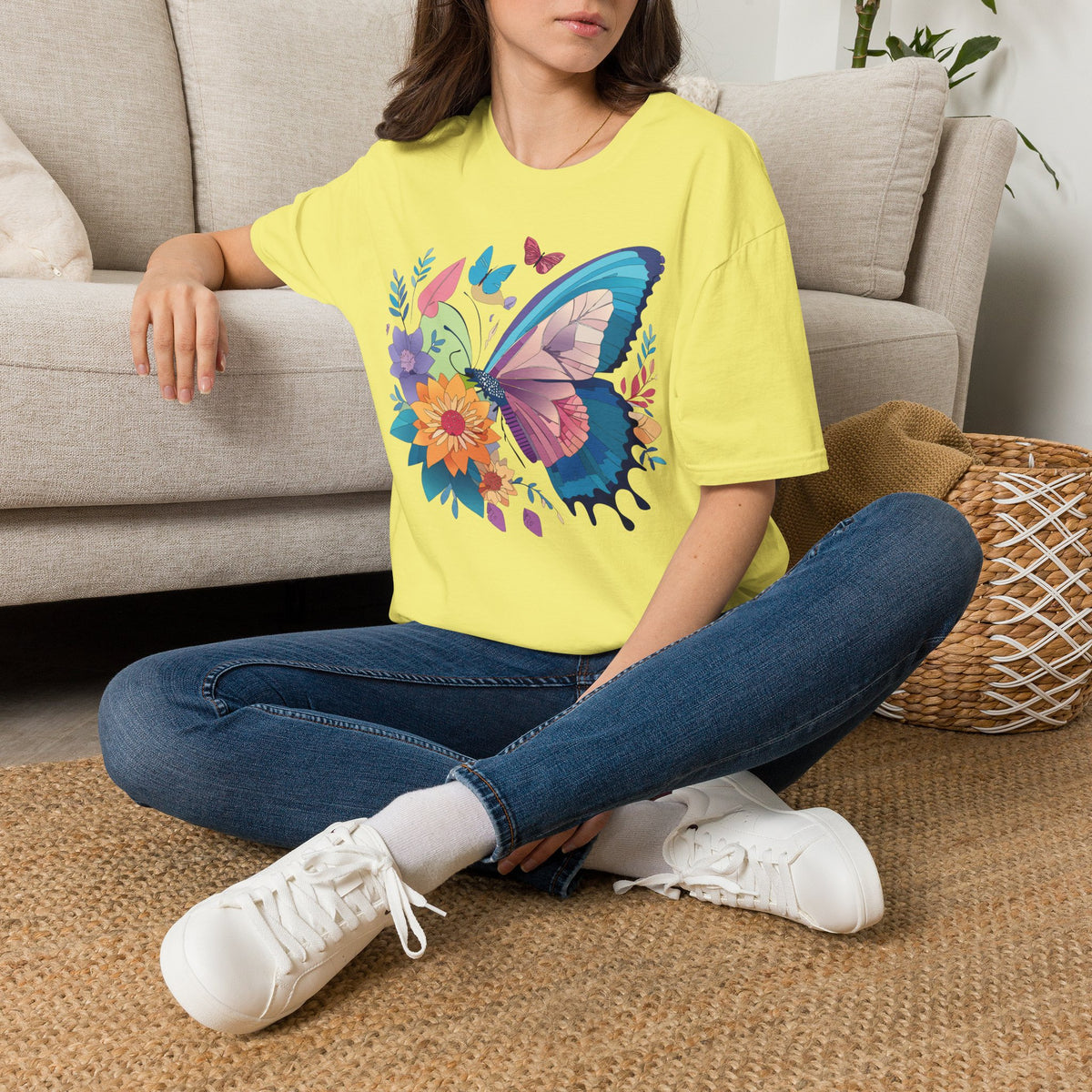 Watercolor Butterfly Floral Graphic Design Unisex 100 Cotton Gildan T-Shirt