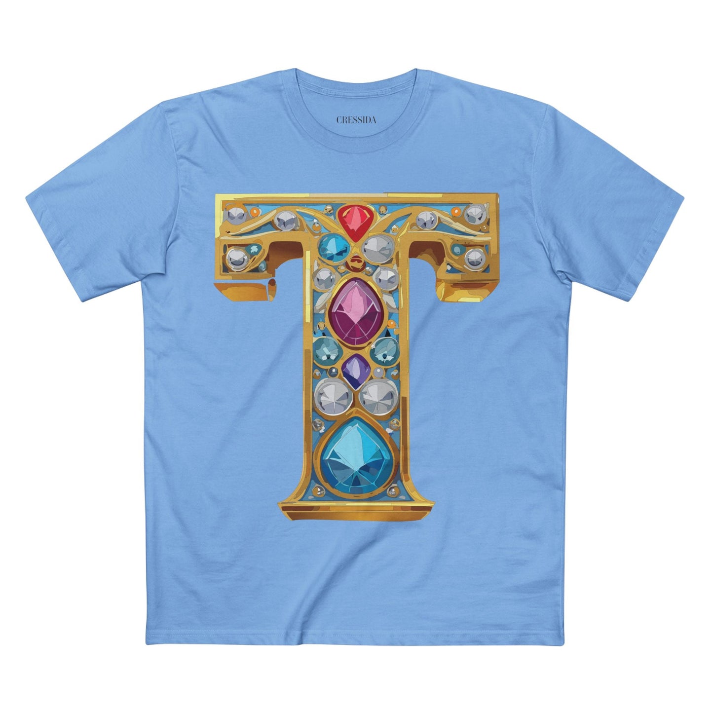 Letter T Graphic Design Tee Unisex 100 Cotton With Antique Gold Letters Artwork T-Shirt