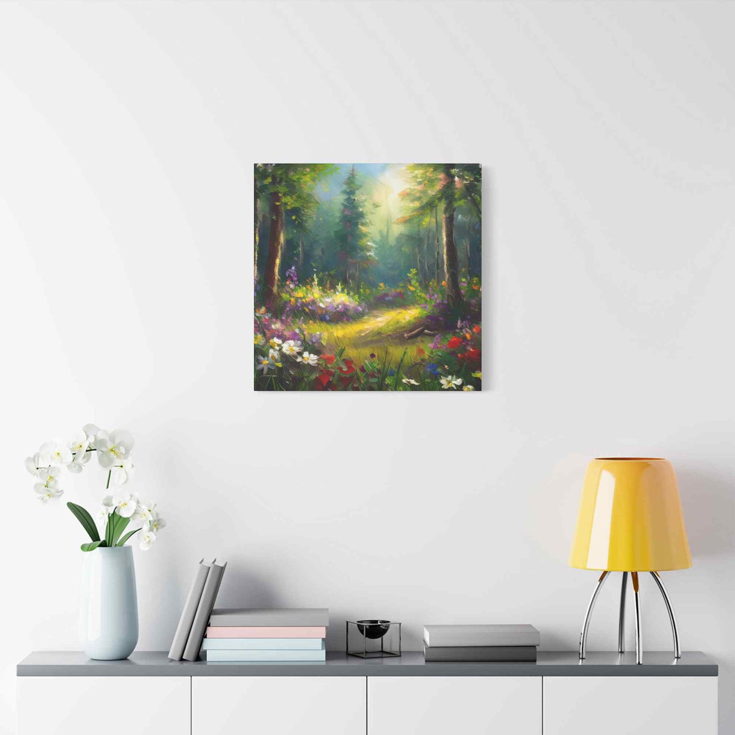 Summer Forest Print Canvas, Oil Paint Print 20x20, 24x24, 30x30, 32x32, 36x36 Art Design Print Pine-Wood Inner Frame MC-92