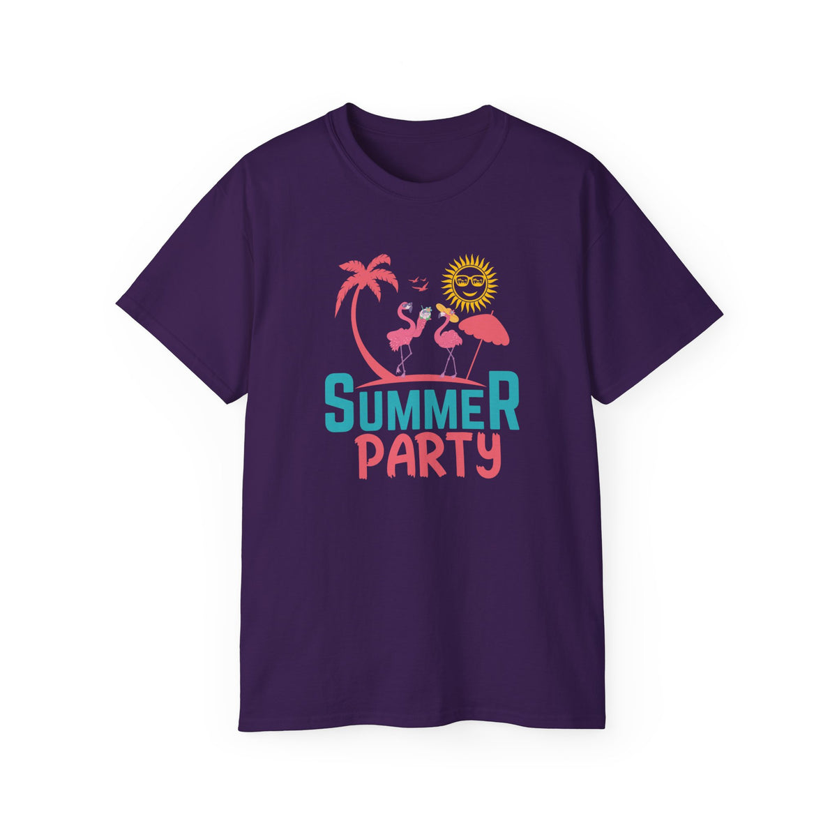 Summer Party Flamingo Tee | Tropical Palms Sun Retro Graphic