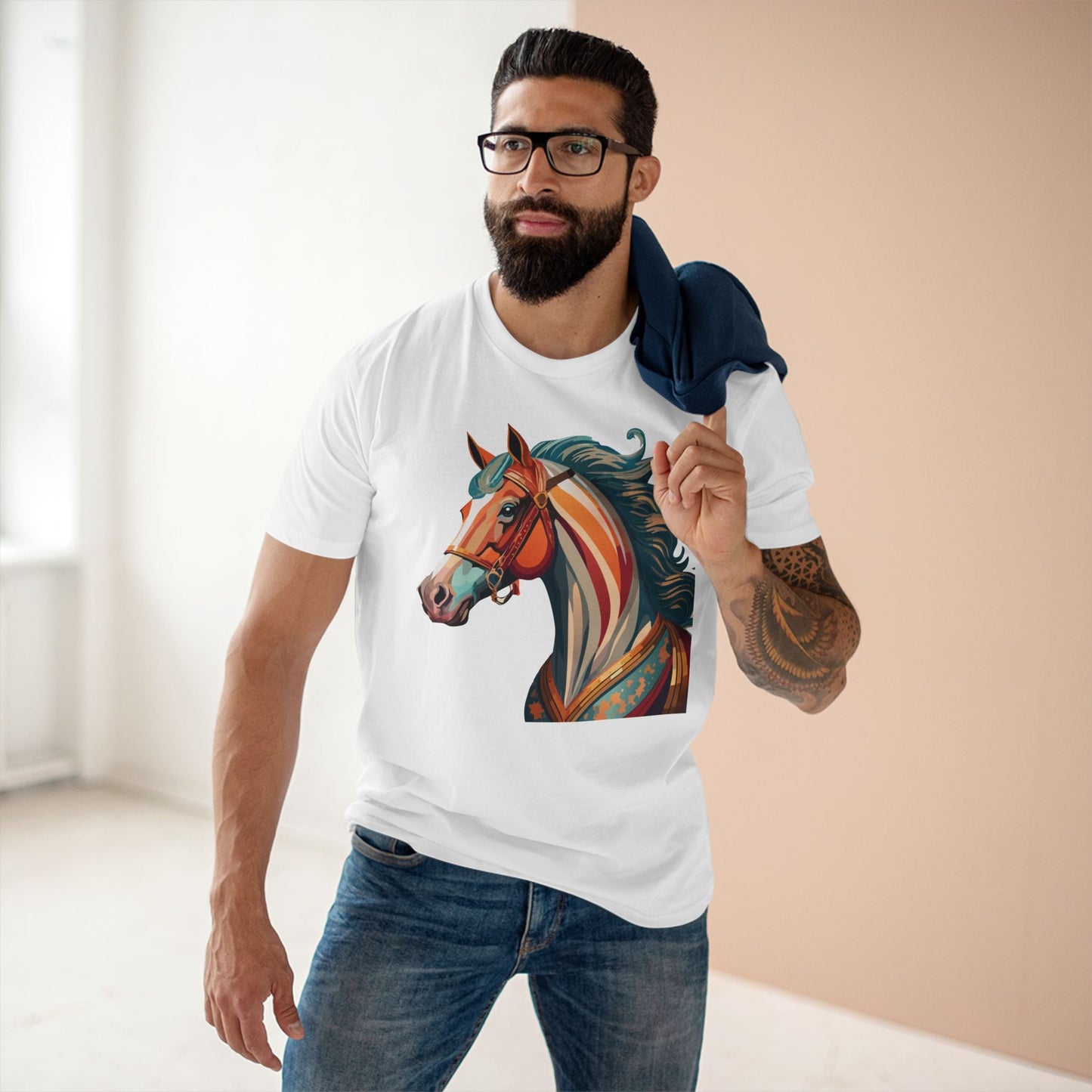 Horse Animal Shirt Unisex Premium Cotton Tee With Original Art Design From Retro2Nova Soft Breathable Art Collection