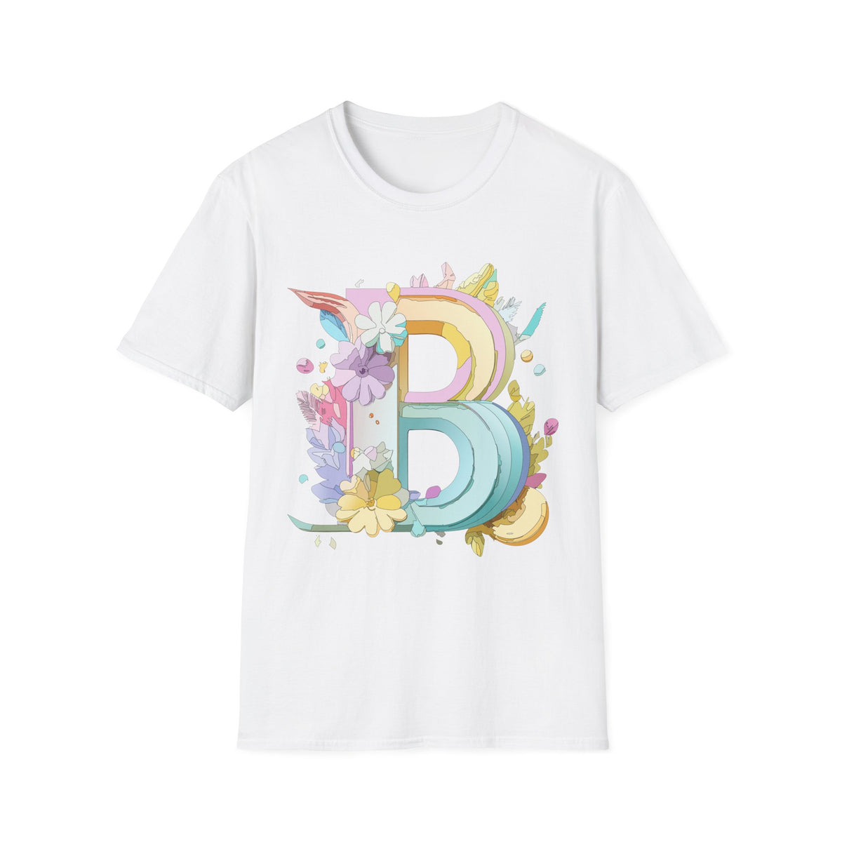 Floral Rainbow Letter B T-Shirt | Pastel Initial Monogram Tee