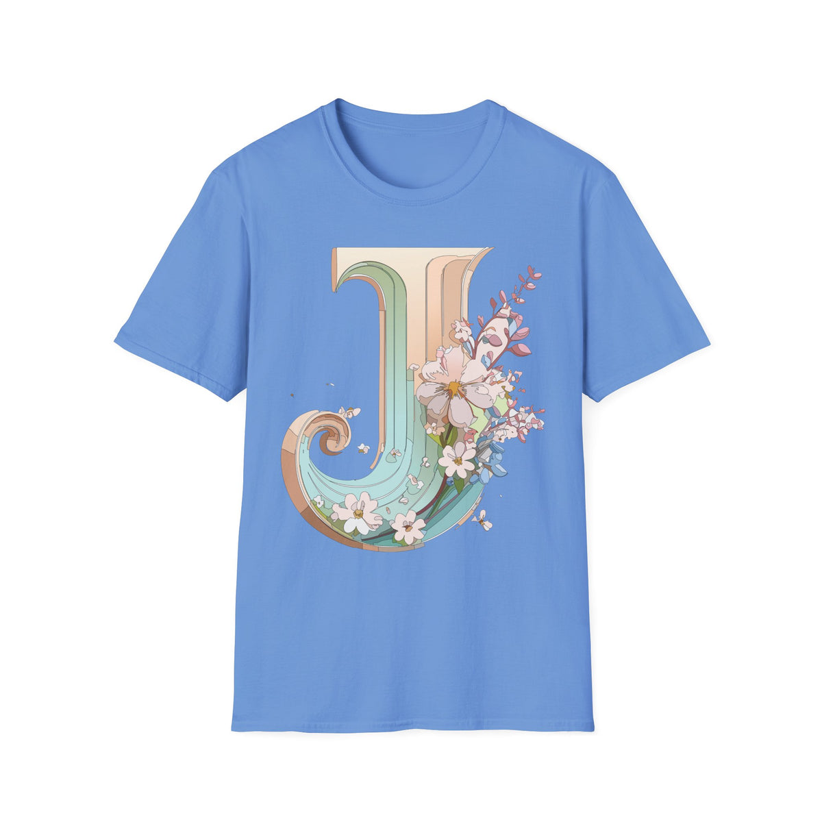 Floral Letter J monogram T-Shirt | Vintage pastel initial tee