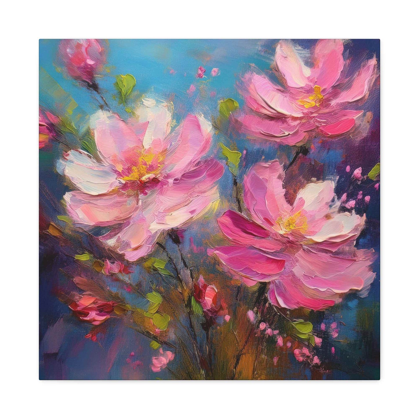 Pink Flowers Print Canvas, Pink Flowers Oil Paint Print 20x20, 24x24, 30x30, 32x32, 36x36, Art Design Print Non-Frame MC-10