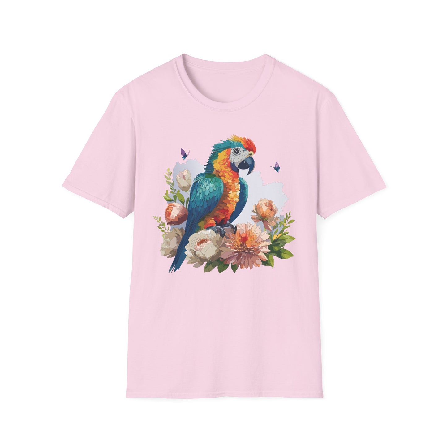 Colorful Parrot Floral Graphic Tee Unisex Cotton Short Sleeves Tee Shirt with Bird 5