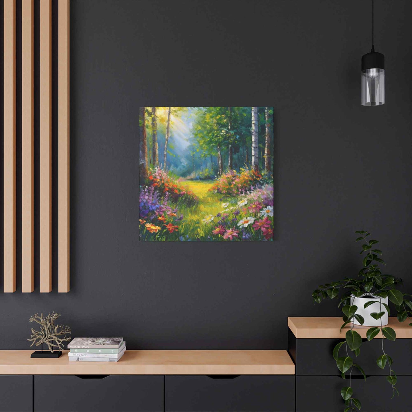 Summer Forest Print Canvas, Oil Paint Print 20x20, 24x24, 30x30, 32x32, 36x36 Art Design Print Pine-Wood Inner Frame MC-90
