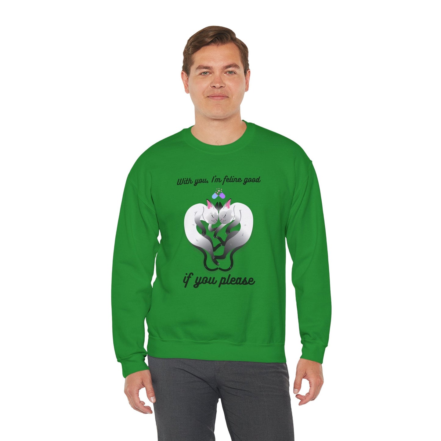 Double Cat Heart Sweatshirt Unisex Fifty Fifty Cotton Poly Valentines Day Sweatshirt