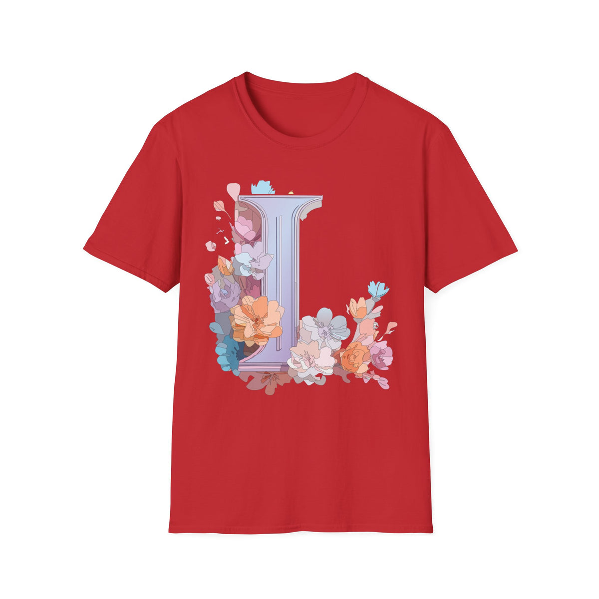 Floral Letter L Monogram T-Shirt | Pastel Botanical Initial Tee