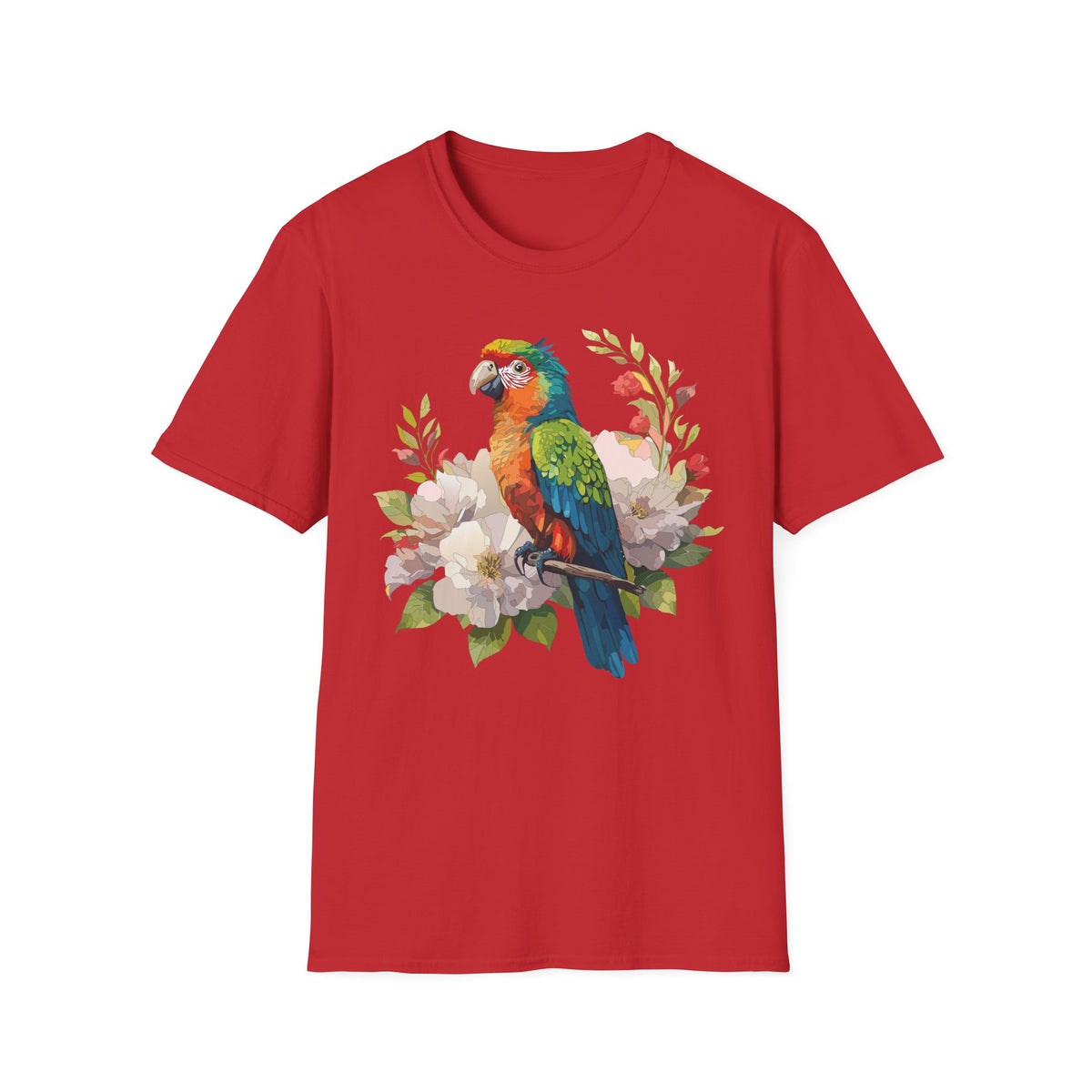 Colorful Parrot Illustration T-Shirt | Tropical Bird Floral Art