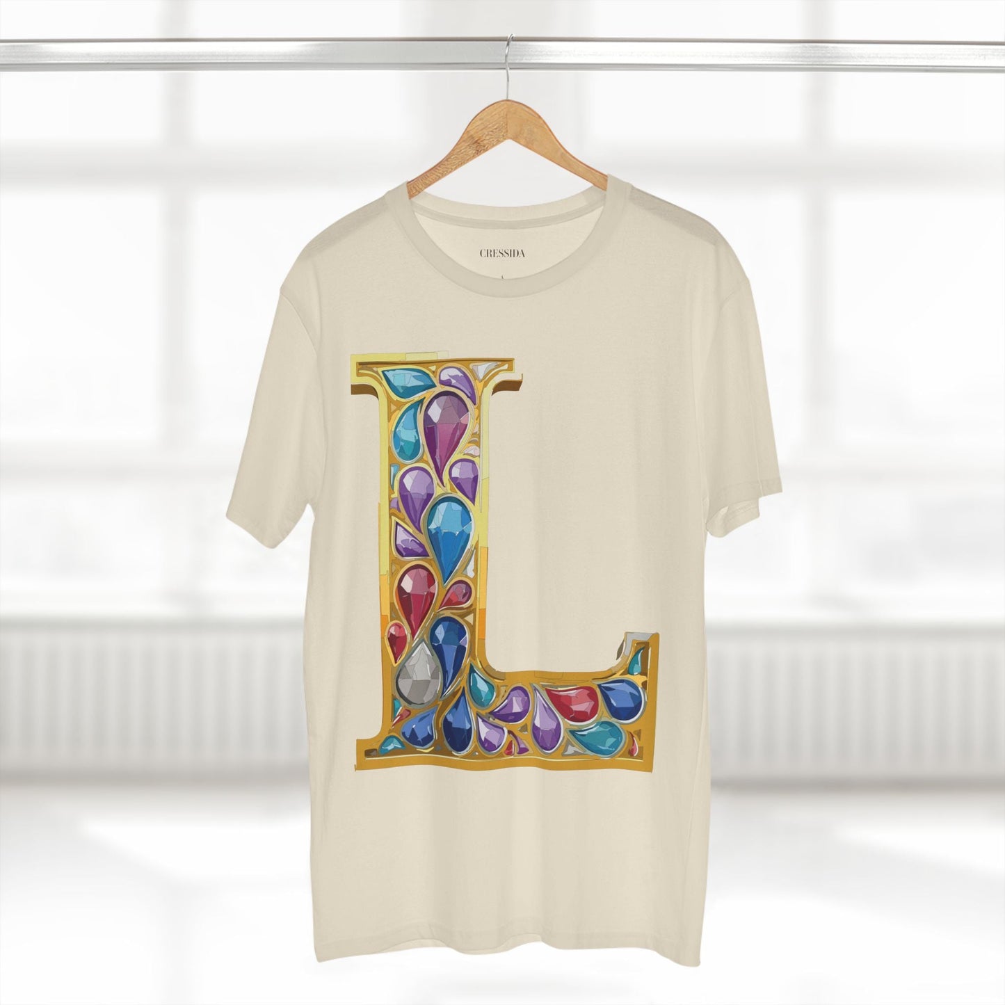 Letter L Graphic Design Tee Unisex 100 Cotton With Antique Gold Letters Artwork T-Shirt