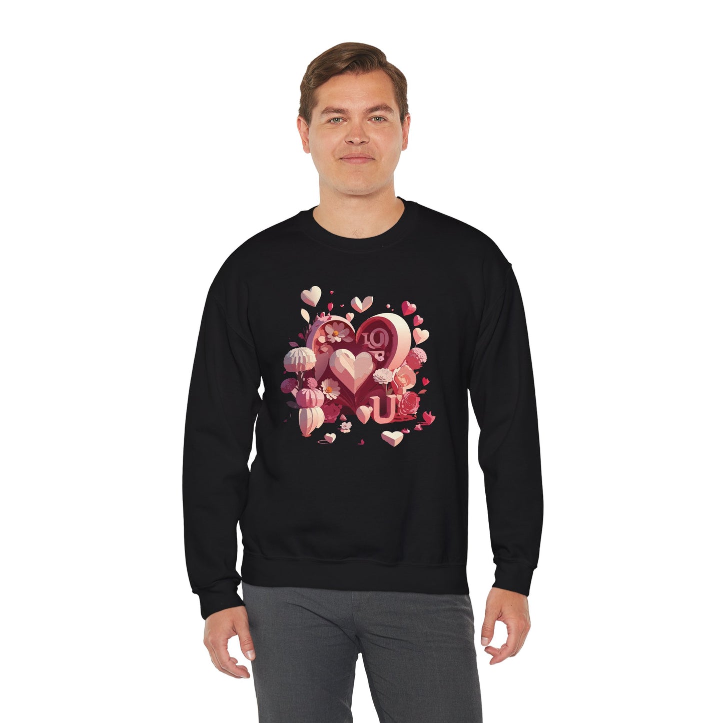 Unisex Floral Big Heart Sweatshirt, Love Floral Sweatshirt, Floral Heart Sweatshirt, 50/50 Cotton-Poly Valentine's Day Sweatshirt 09