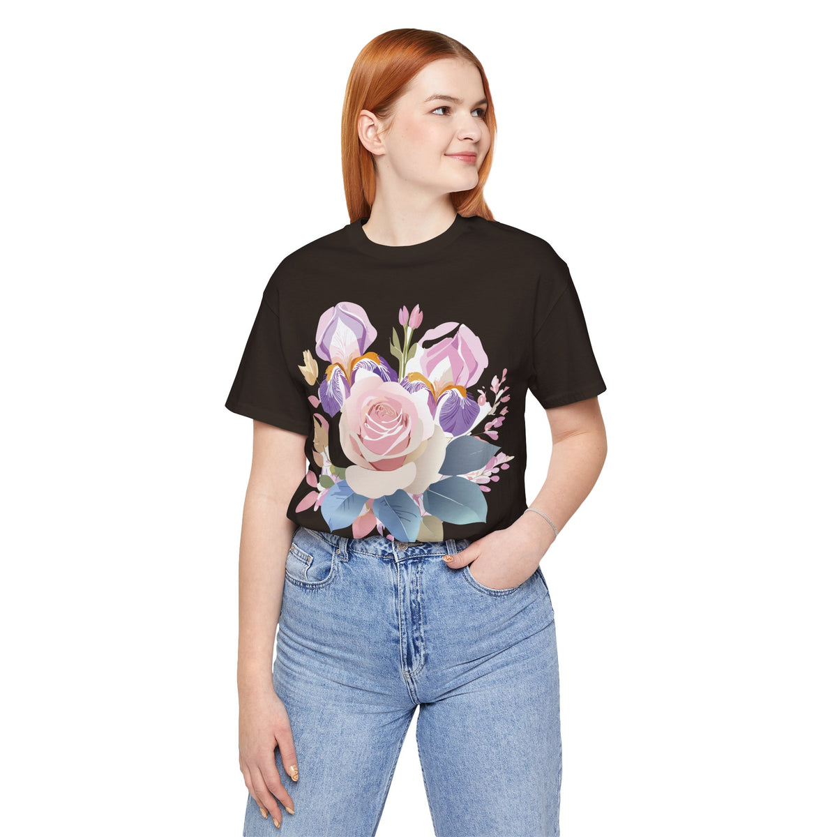 Floral Graphic Unisex Cotton Bella+Canvas Tee with Flowers Art Design n119