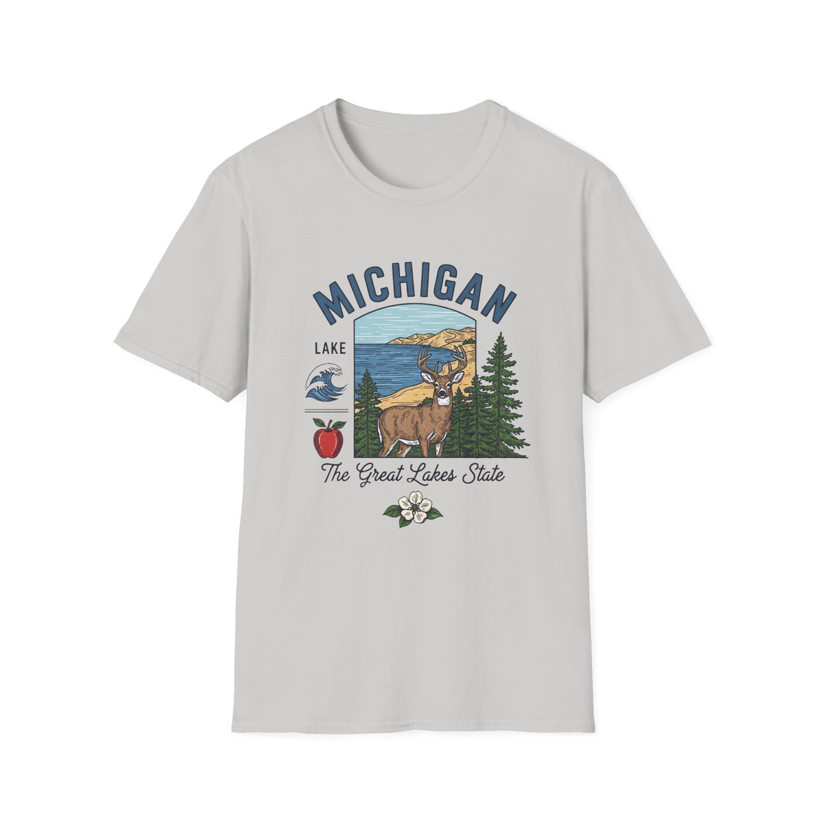 Michigan Graphic T-Shirt — The Great Lakes State Deer Lake Travel Tourist Graphic Design Unisex 100 Cotton Gildan T-Shirt