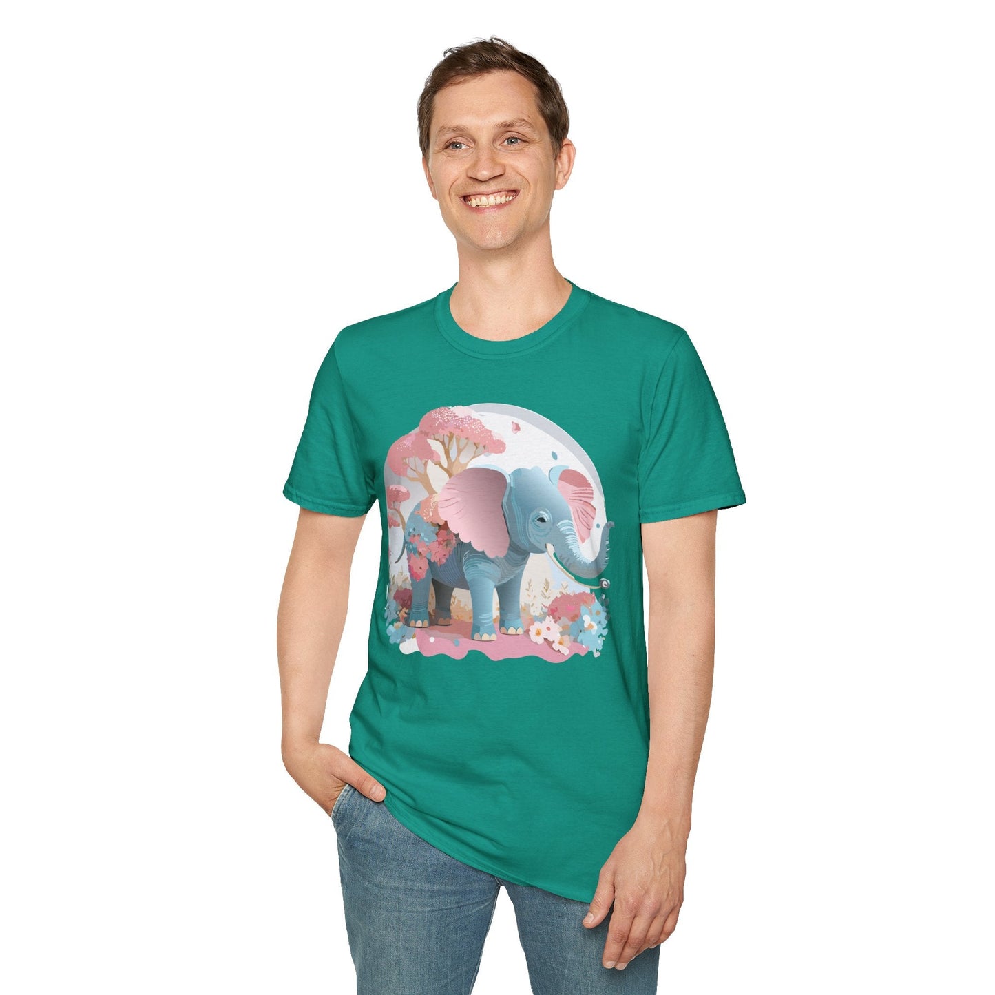 Unisex Elephant Graphic Tee Gildan Softstyle 64000 100 Percent Ring Spun Cotton Fabric