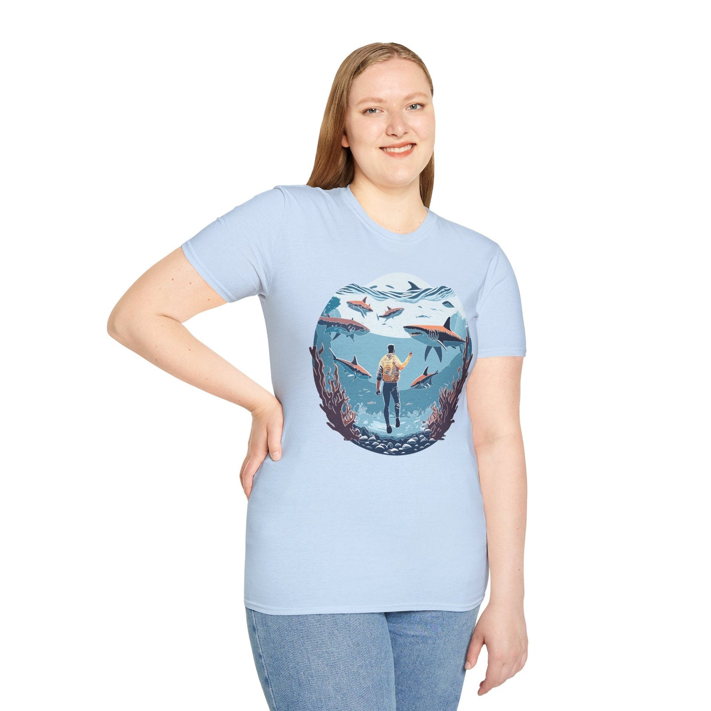 Ocean Theme Unisex Softstyle T Shirt 64000 Cotton Tee With Ocean Art Design Breathable