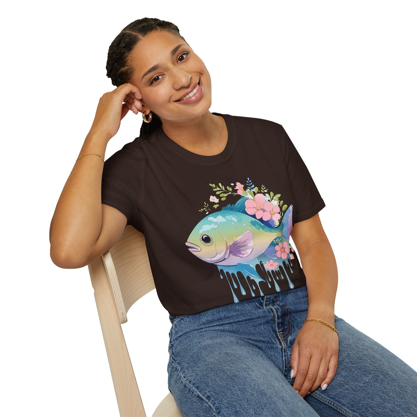 Fish Art Graphic Tee Unisex Gildan Softstyle 64000 100 Percent Ring Spun Cotton Comfortable Tee