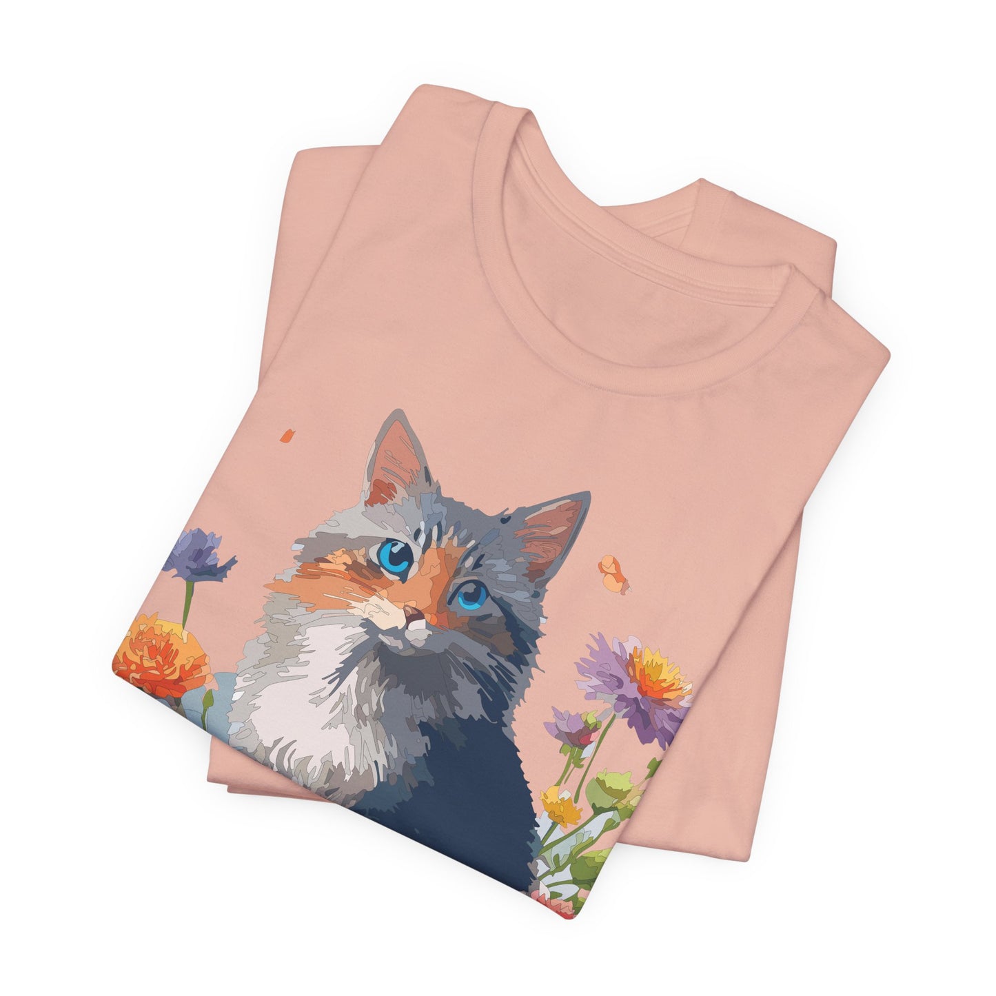 Floral Cat Tee, Animal Shirt, Cat Shirt, Floral Tee, Flower T-shirt, T-Shirt with Animal, Summer Top with Art Design