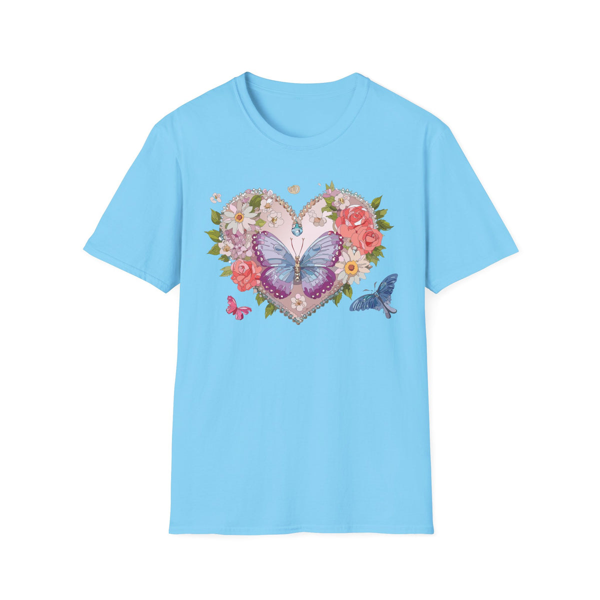 Floral Butterfly Heart Graphic Tee Unisex 100 Cotton Gildan T-Shirt