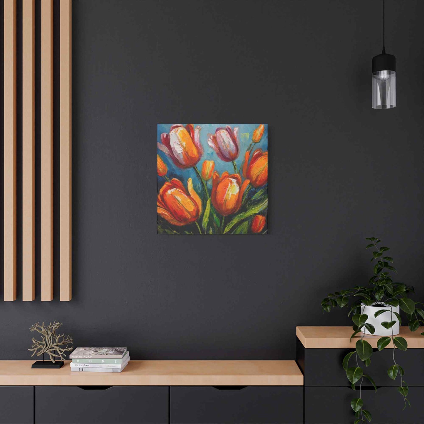 Tulips Print Canvas, Floral Oil Paint Print 20x20, 24x24, 30x30, 32x32, 36x36 Art Design Pine-Wood Inner Frame MC-145