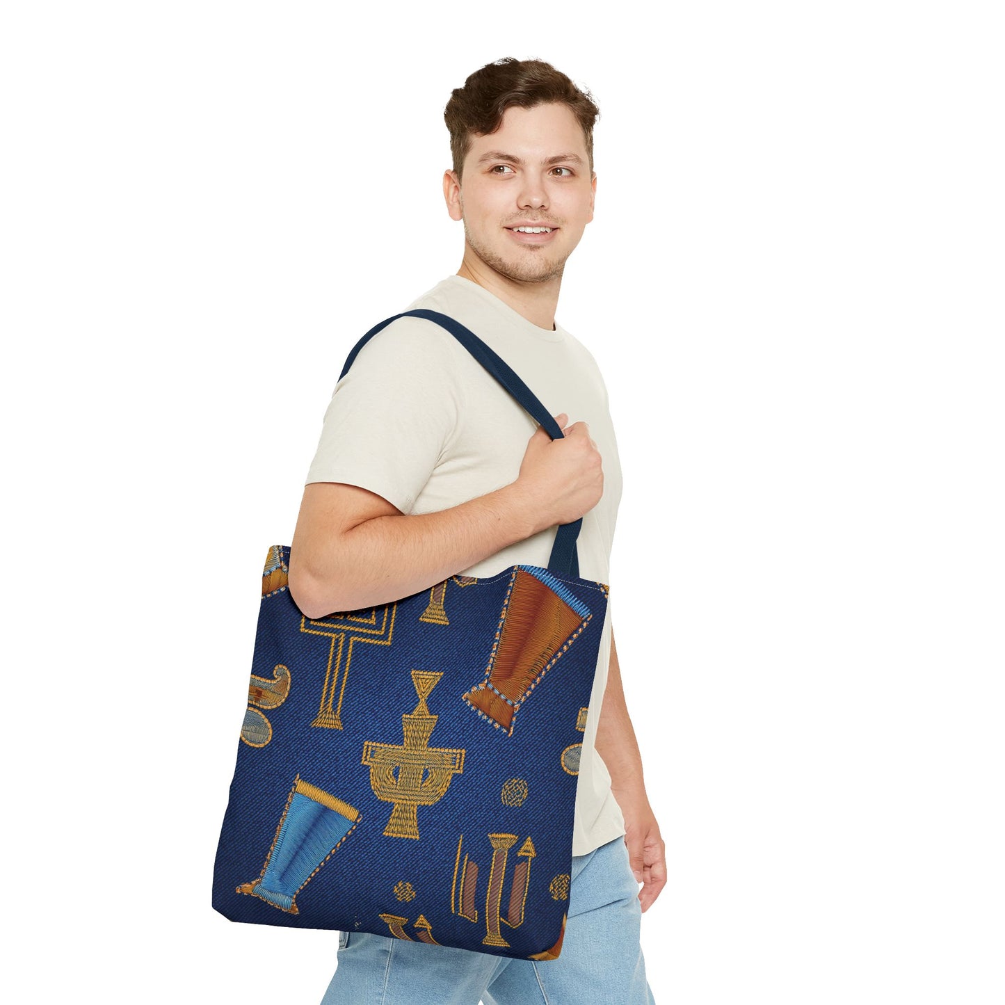 Denim Fabric Imitation Print Unisex Canvas Bag Poly Spun 3 Sizes Tote Bag 185-2