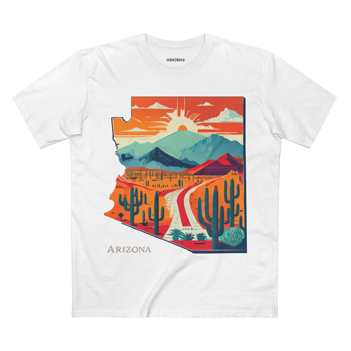 Arizona Desert Road Trip Tee | Retro Sunset Cactus Scenic Mountain Design