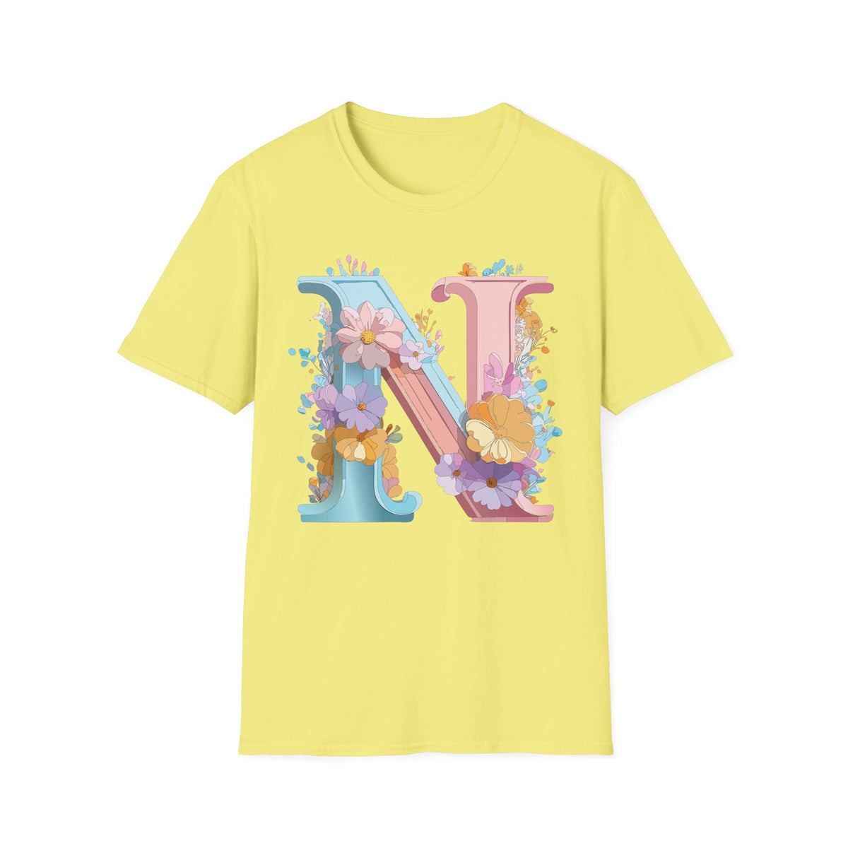Floral Letter N T-Shirt | Pastel Monogram Initial Tee
