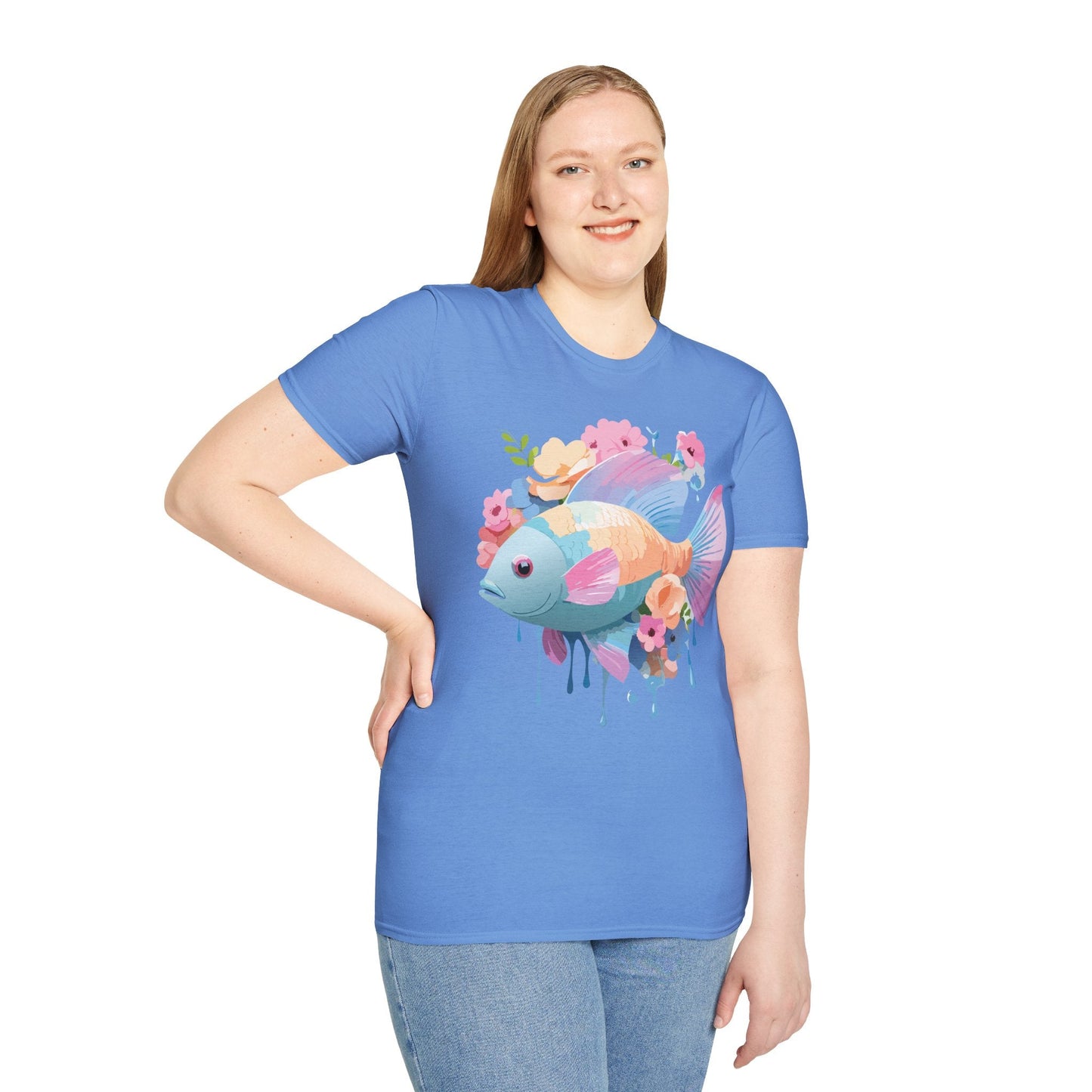 Fish Art Design Graphic Tee Unisex Short Sleeve T Shirt With Fish Artwork Premium Cotton