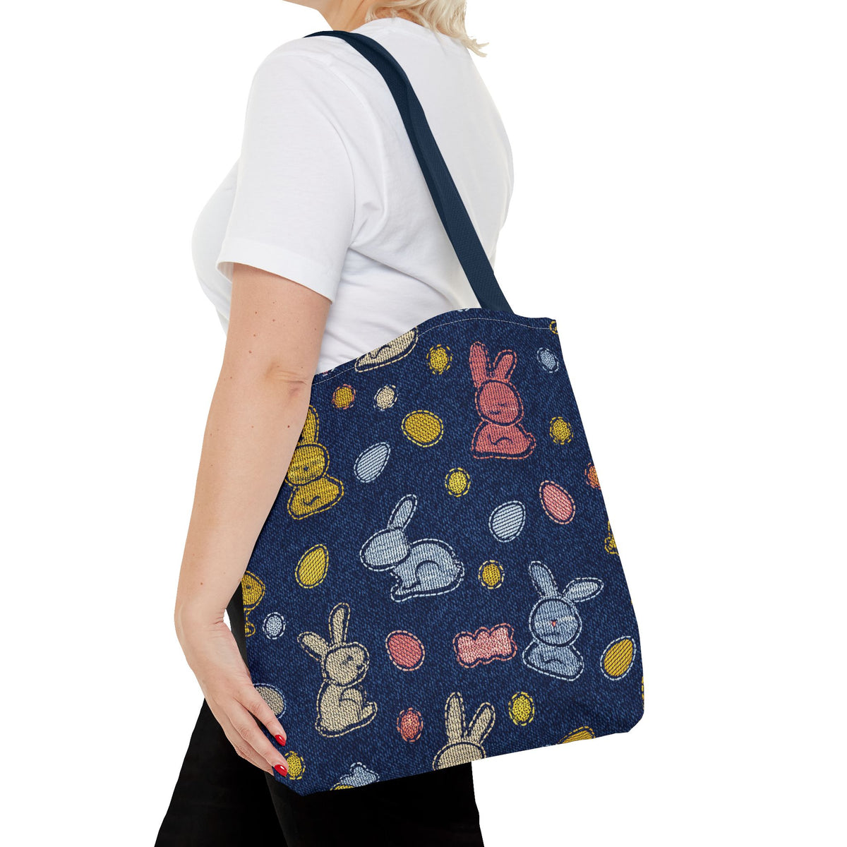 Easter Graphic Design Denim Fabric Imitation Print Unisex Canvas Bag Poly Spun 3 Sizes Tote Bag 204-1