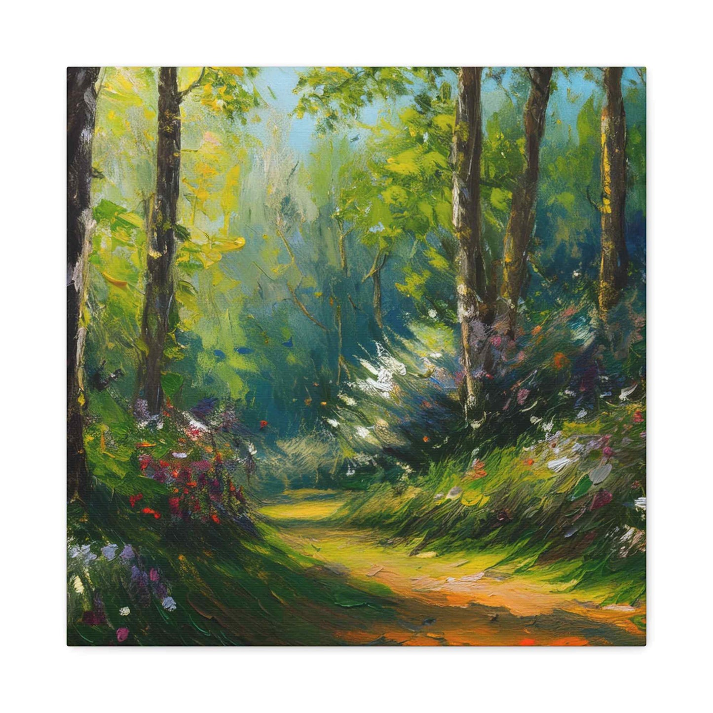 Summer Forest Print Canvas, Oil Paint Print 20x20, 24x24, 30x30, 32x32, 36x36 Art Design Print Pine-Wood Inner Frame MC-88
