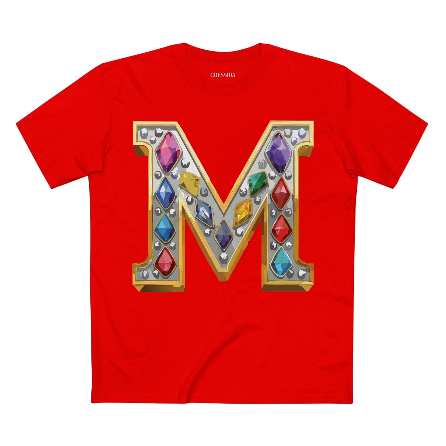 Letter M Graphic Design Tee Unisex 100 Cotton With Antique Gold Letters Artwork T-Shirt