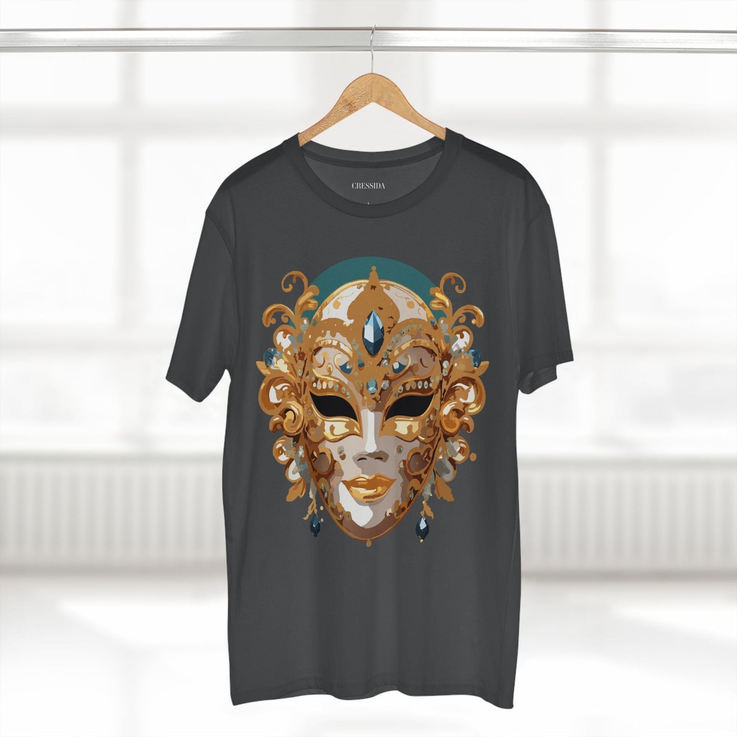 Carnival Mask Graphic T-Shirt Unisex 100 Cotton With Antique Gold Art Design Tee 3