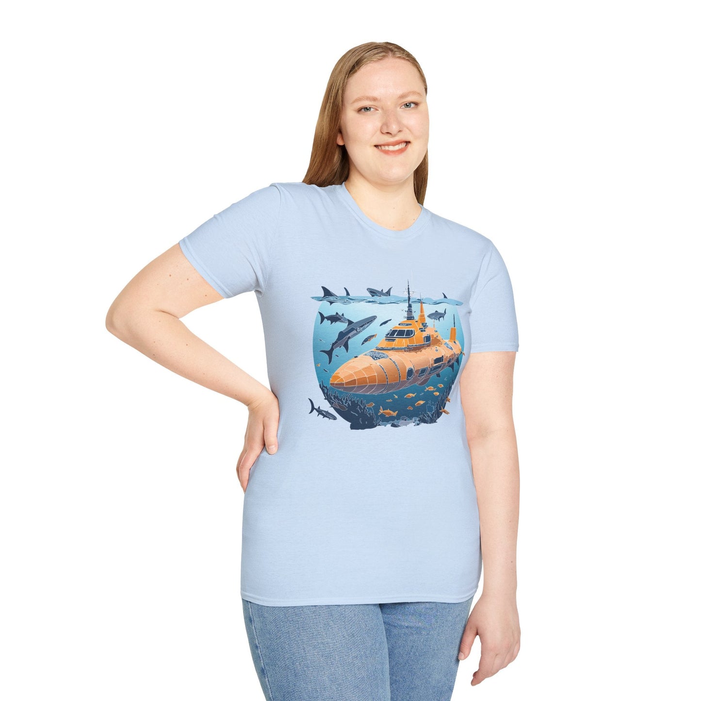 Ocean Graphic Tee Shirt Unisex Softstyle 64000 Gildan Lightweight Breathable Ocean Design U Boat