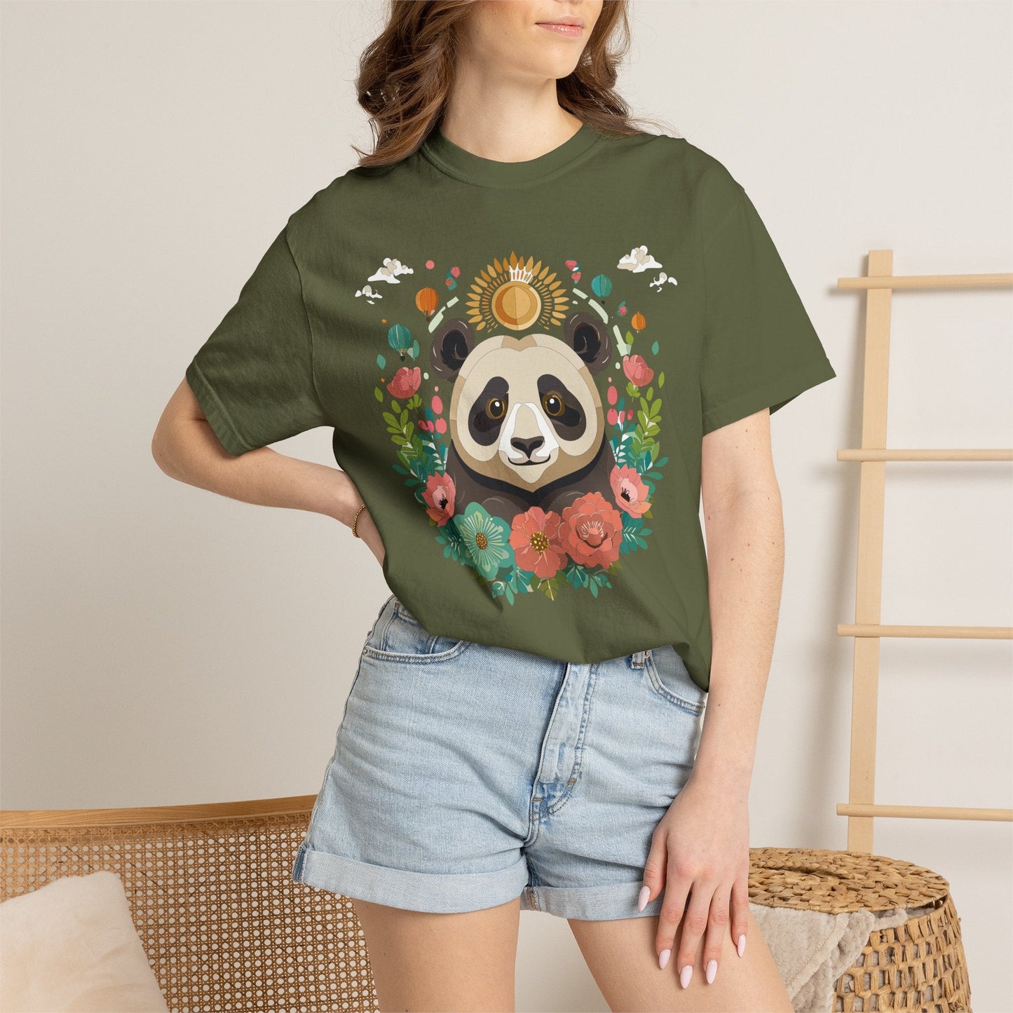 Panda Portrait Graphic T-Shirt Unisex Cotton Floral Animal Art Tee p4