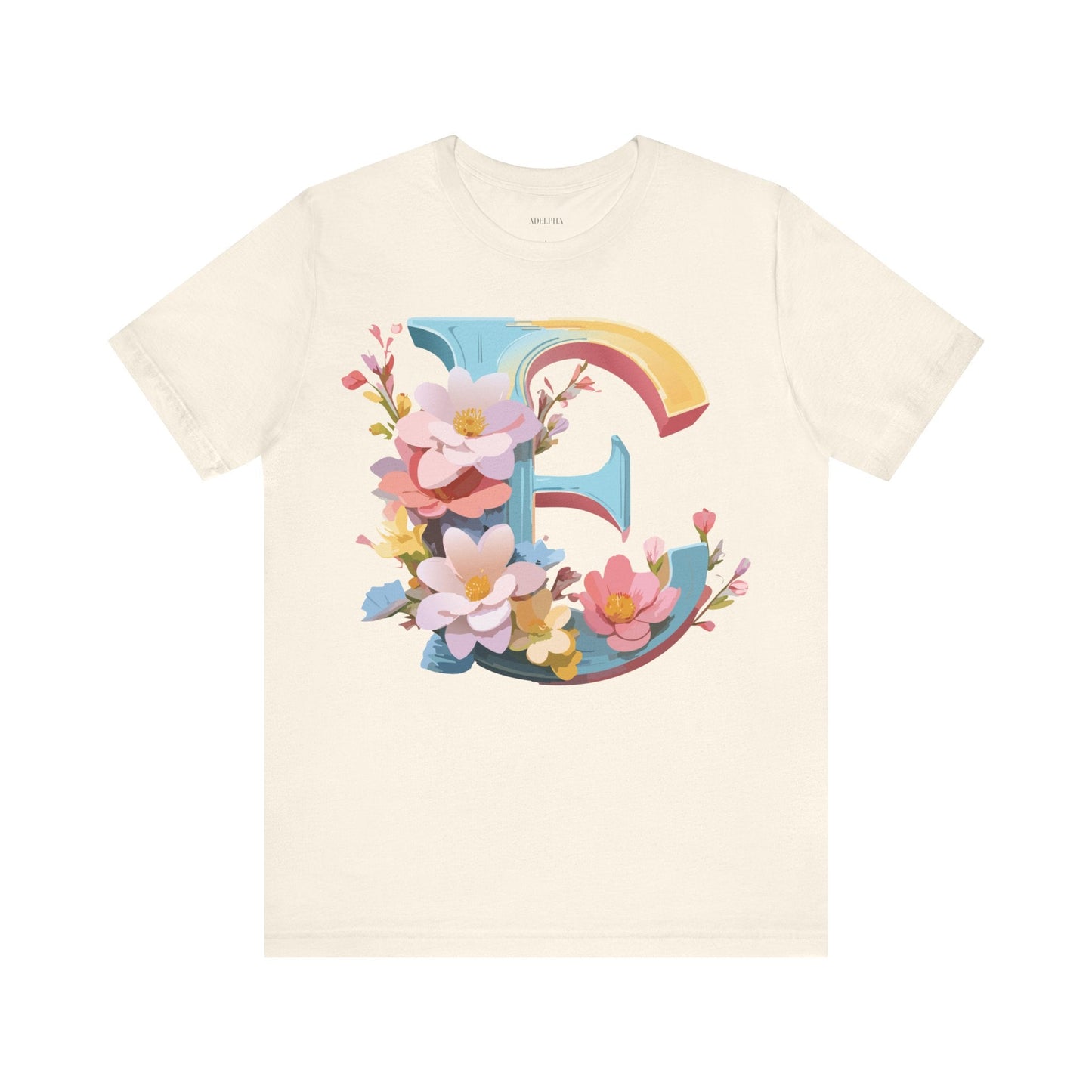 Letter E Shirt Unisex Graphic Tee Short Sleeve Vintage Inspired Art Design Adelpha