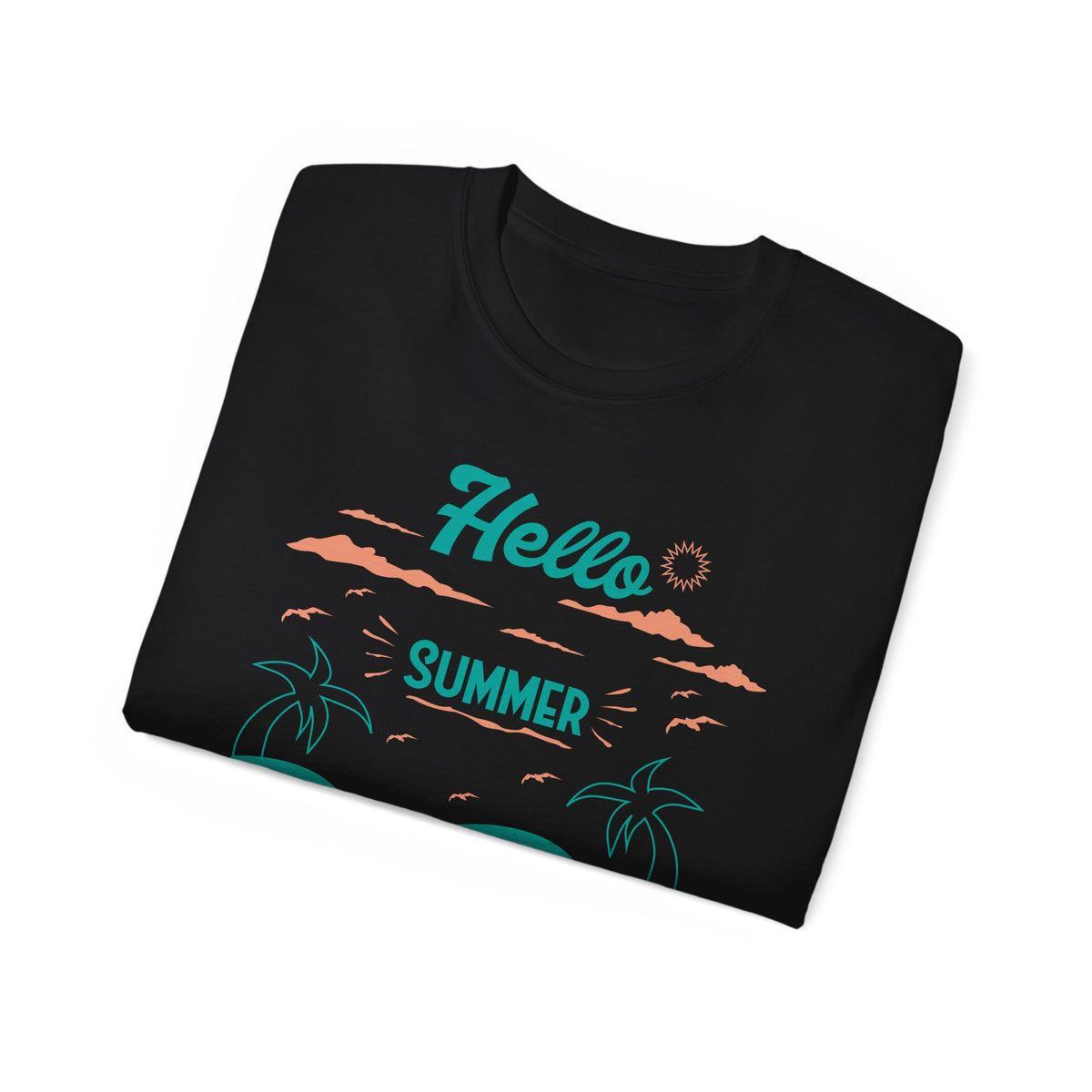 Hello Summer Beach Waves T-Shirt | Palm Tree Sunset Tee