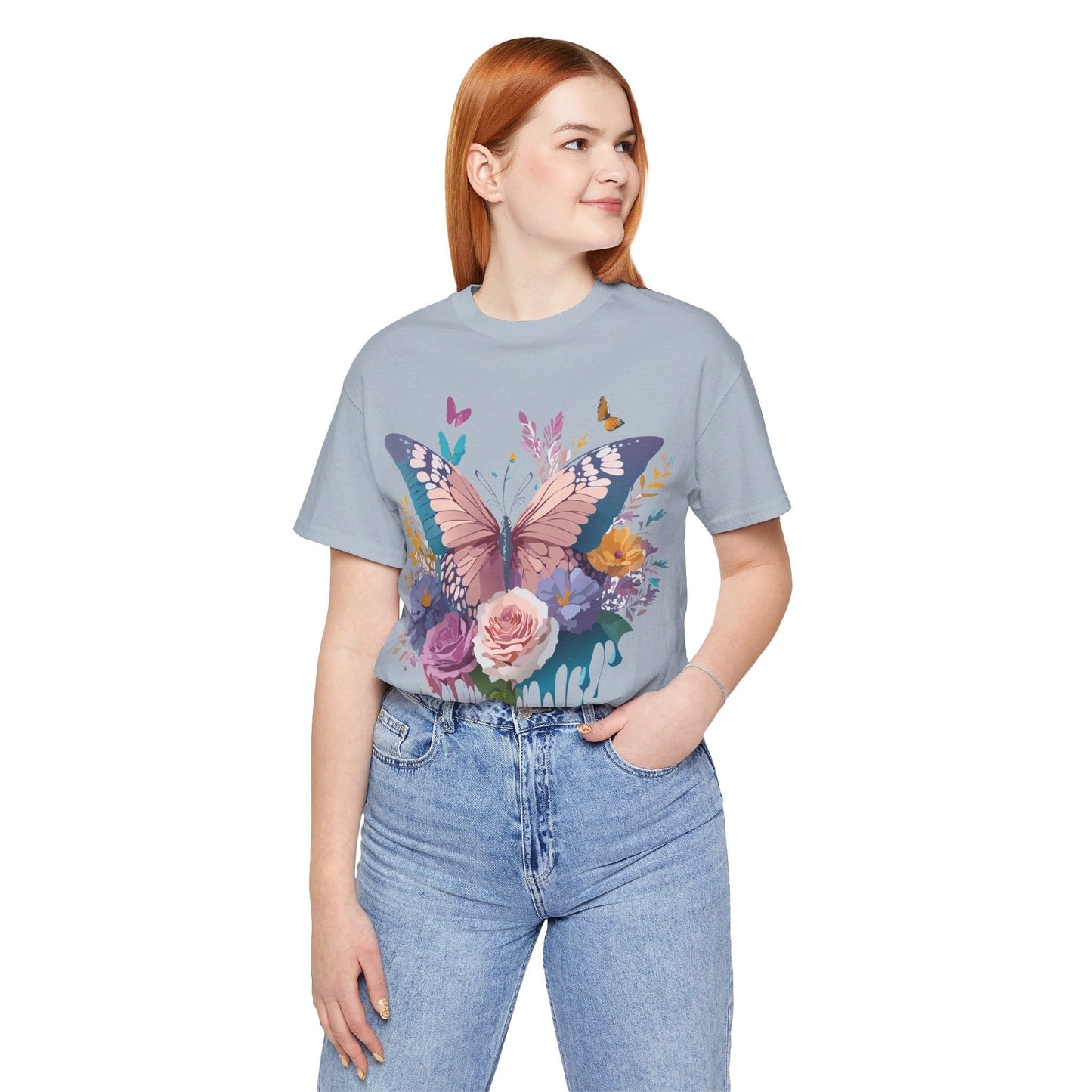 Butterfly Graphic Unisex 100 Cotton Lightweight Vintage Floral Design Jersey Tee 44