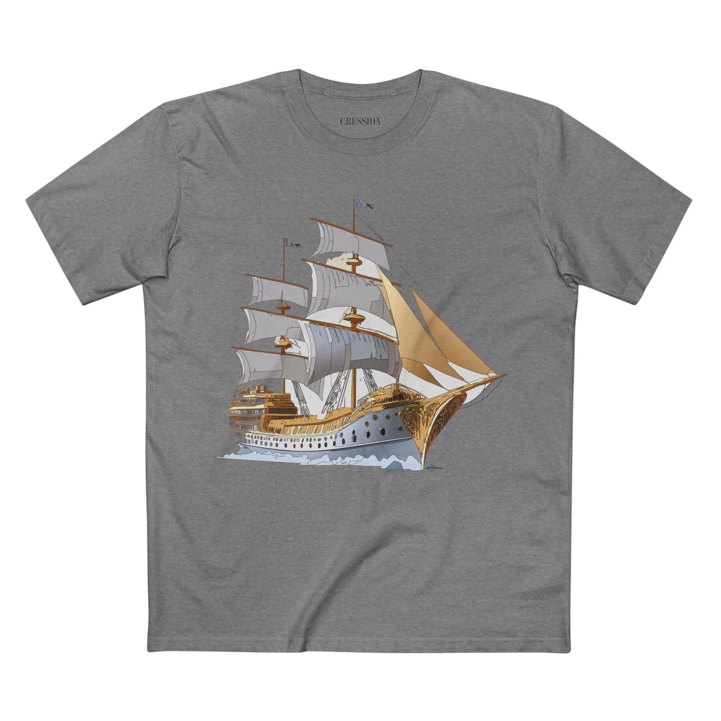 Ship Graphic Unisex 100 Cotton T-Shirt with Gold Frigate Art Design 7