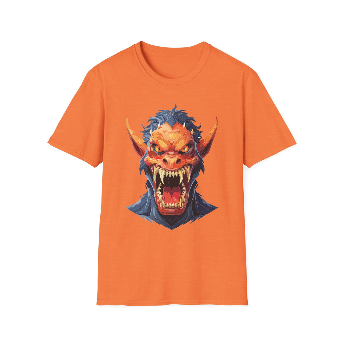 Demonic Monster Head T-Shirt — Fierce Horror Cartoon Graphic Tee Unisex 100 Cotton Gildan T-Shirt