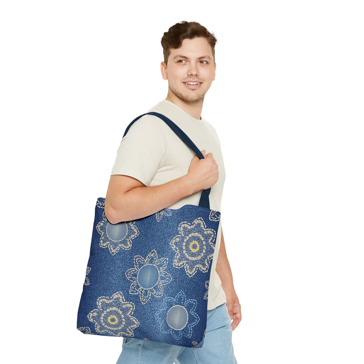 Denim Fabric Imitation Print Unisex Canvas Bag Poly Spun 3 Sizes Tote Bag 121