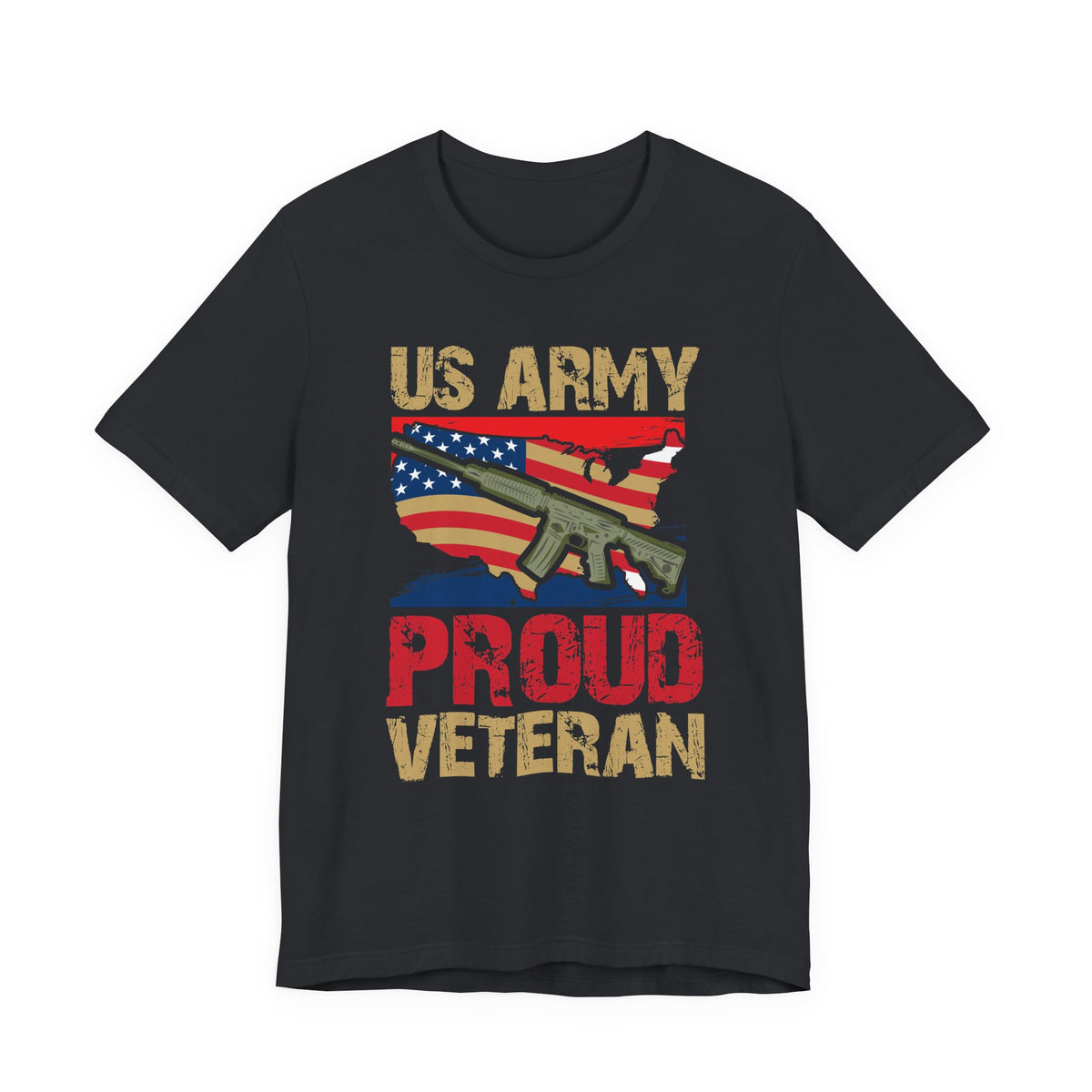 US Army Proud Veteran T-Shirt American Flag Rifle Military Unisex Cotton Tee v17