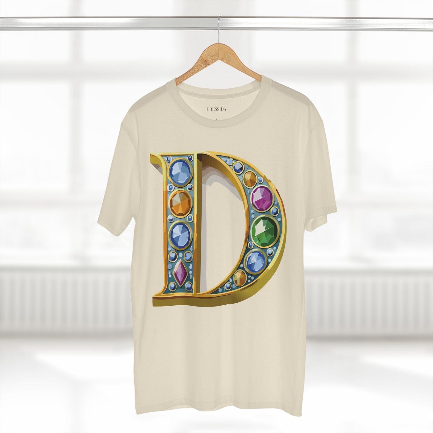 Letter D Graphic Design Tee Unisex 100 Cotton With Antique Gold Letters Artwork T-Shirt