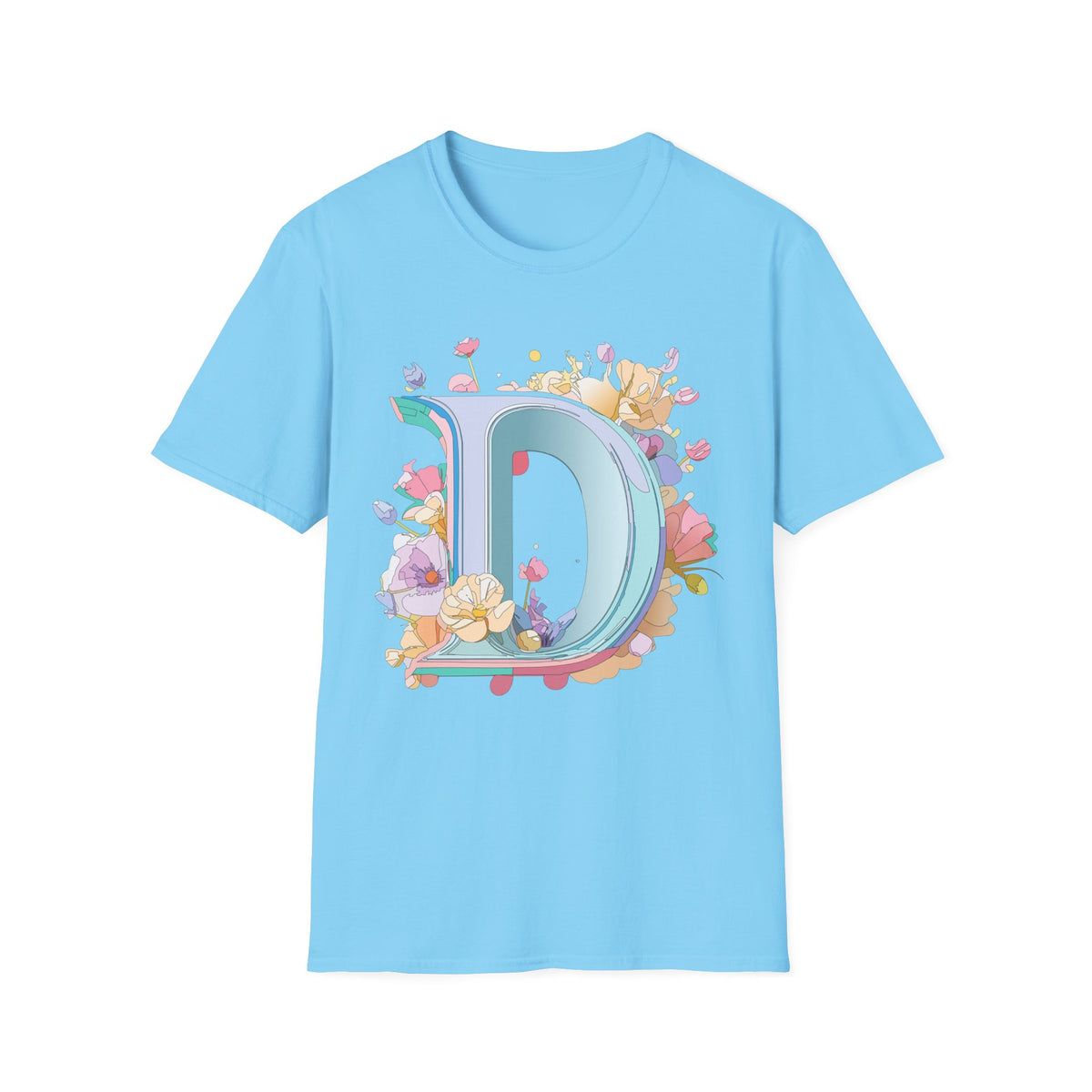 Floral Letter D T-Shirt | Pastel Monogram Initial Tee