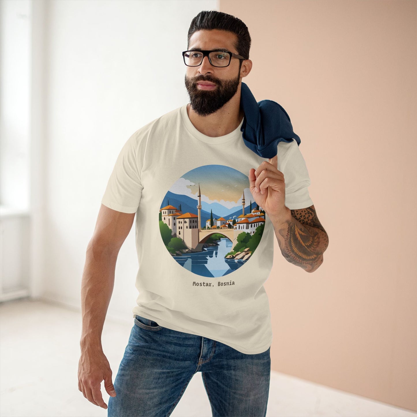 Unisex Travel Shirt Bosnia Edition Tee With Original Art Design By Retro2Nova Premium Cotton