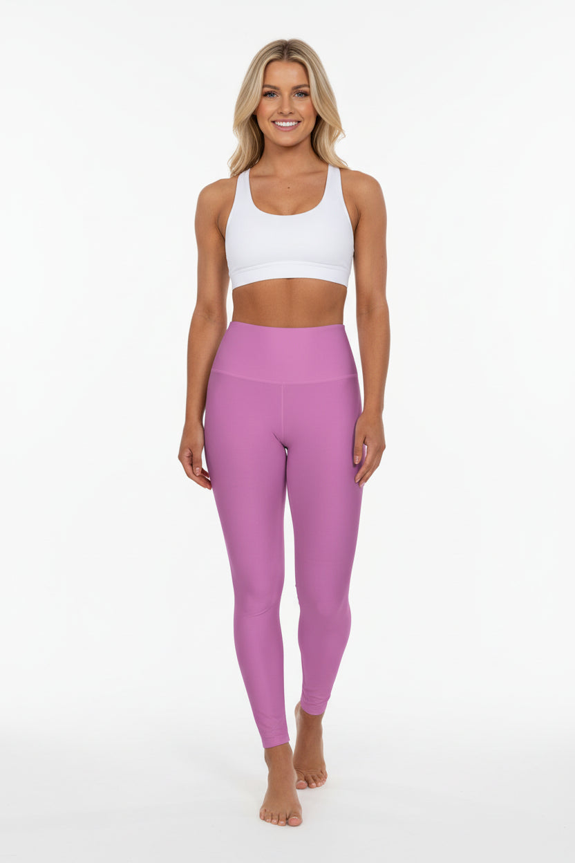 High-Waisted Petal Pink Yoga Leggings Women's Seamless Poly-Span Stretchy Pink Activewear Pants