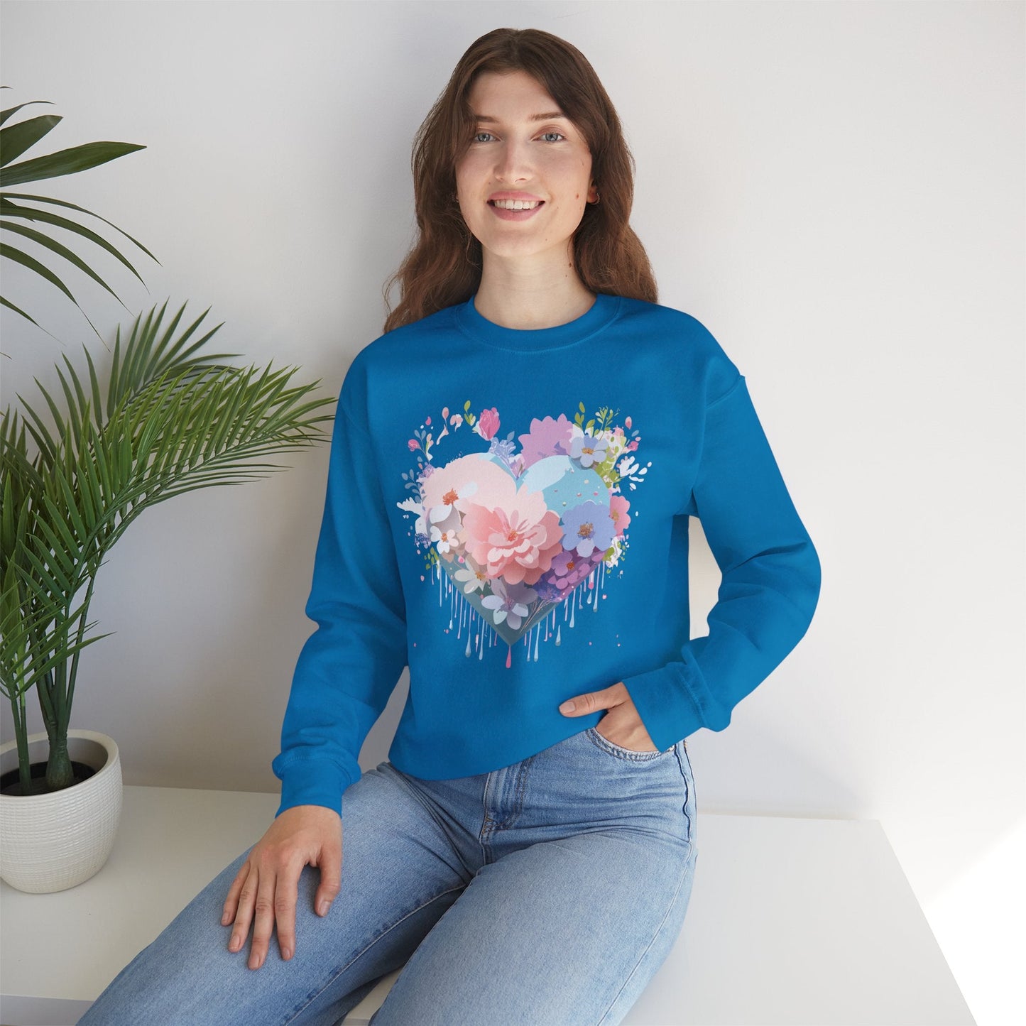 Floral Heart Sweatshirt Unisex Heavy Blend Crewneck Valentines Day Floral Love Cozy