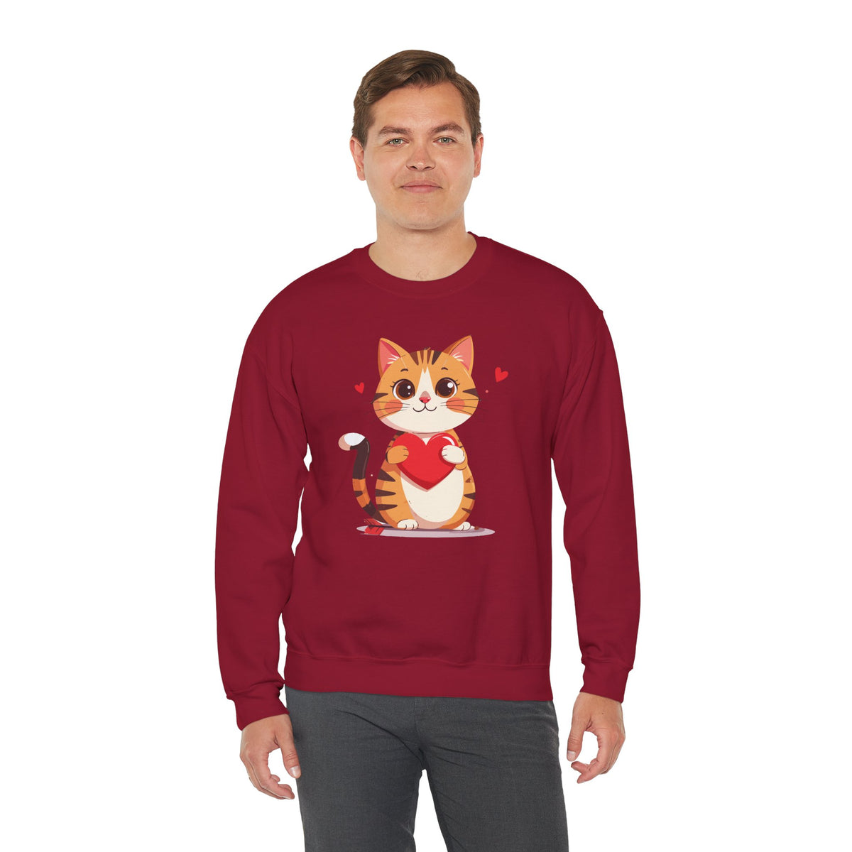 Cat Heart Sweatshirt, Heart Sweatshirt, Cat Sweatshirt, Valentine's Day Sweatshirt, 50/50 Cotton-Poly Animal Sweatshirt 103
