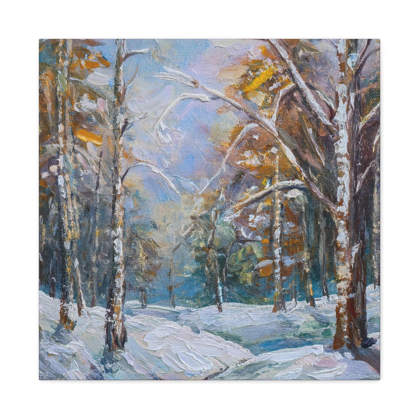 Snow Forest Print Canvas, Oil Paint Print 20x20, 24x24, 30x30, 32x32, 36x36 Art Design Print Pine-Wood Inner Frame MC-80