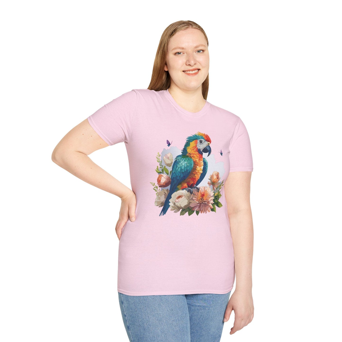 Bird T Shirt Floral Bird Print Unisex Softstyle Cotton Tee Animal Graphic Tee For Everyday Wear
